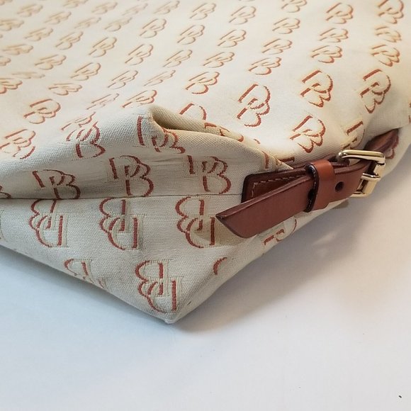 Dooney & Bourke Signature DB Logo Cream Canvas Braided Leather Shoulder Handbag - Picture 12 of 13
